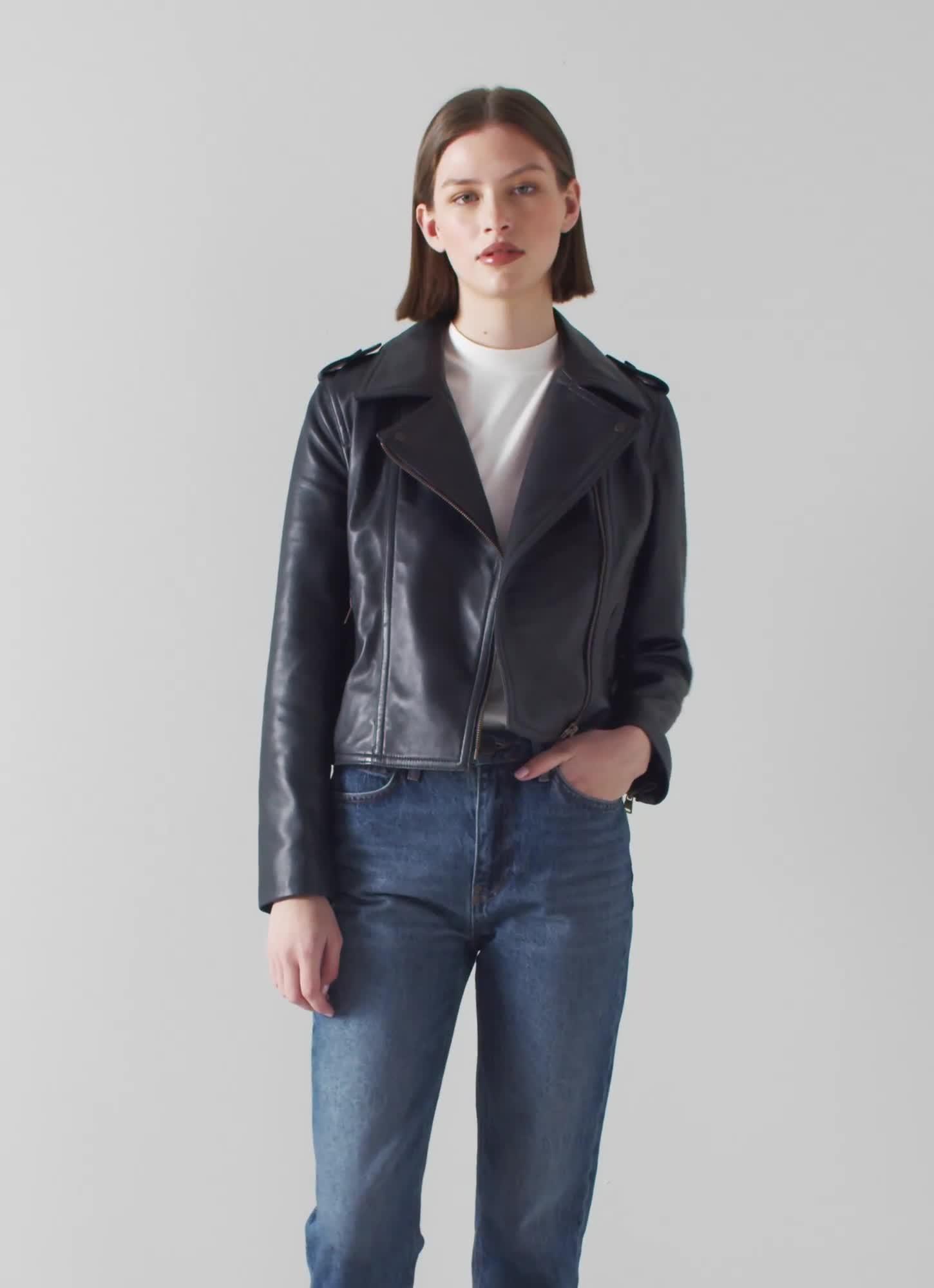 Massimo dutti navy outlet leather jacket